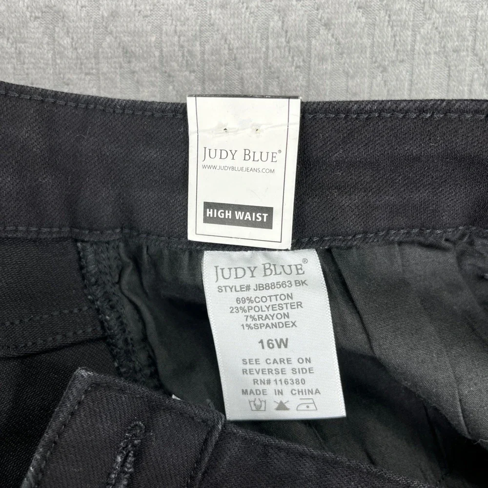 New Judy Blue Jeans Women 16W Black High Waist Crossover Fly Straight Leg‎